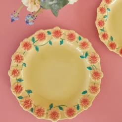 Assiette A Fleurs En Ceramique - Creme-Rice Online