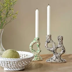 Bougeoir Tachete - H 20 Cm - Blanc Et Noir-Sélectionné par Fleux New