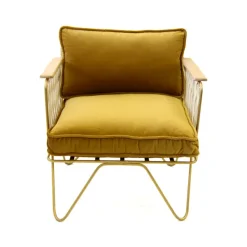 Fauteuil Croisette En Velours Camel - Dore & Bois Fonce-Honoré Online