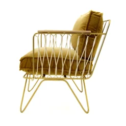 Fauteuil Croisette En Velours Camel - Dore & Bois Fonce-Honoré Online
