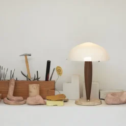 Lampe A Poser Herman Shy3 - Noyer & Marbre Creme-And Tradition Sale