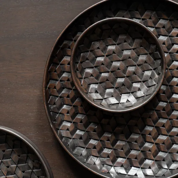 Lot De 3 Plats Tampa En Acajou O 30 Cm - Brun Fonce-Ethnicraft