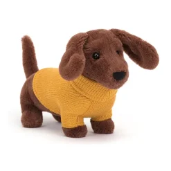 Peluche Chien Saucisse Sweater Jaune - H 14 Cm-Jellycat New