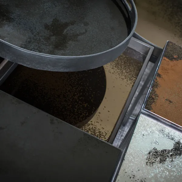 Plateau Miroir Fortement Vieilli Charbon - O 48 Cm-Ethnicraft Clearance