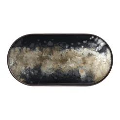 Plateau Ovale En Verre Black Organic-Ethnicraft Clearance