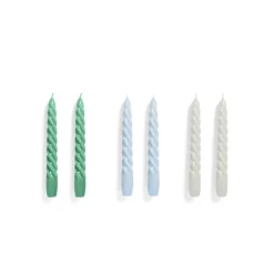 Set De 6 Bougies Twist - Vert/Bleu/Gris-Hay Clearance