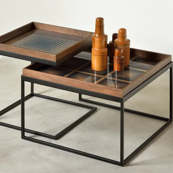 Set De 2 Tables A Plateau Square En Metal Et Bois - L 39 / 52 Cm-Ethnicraft Best