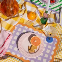 Set De Table Biscotti A Carreaux - 38 Cm X 48 Cm -Lilas & Orange-Fleux Hot