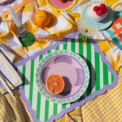 Set De Table Biscotti A Rayures - 38 Cm X 48 Cm - Vert & Violet-Fleux Hot