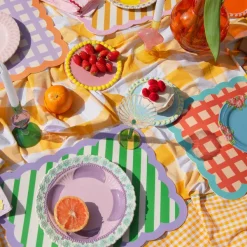 Set De Table Biscotti A Rayures - 38 Cm X 48 Cm - Vert & Violet-Fleux Hot