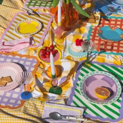 Set De Table Biscotti A Rayures - 38 Cm X 48 Cm - Vert & Violet-Fleux Hot