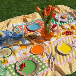 Set De Table Biscotti A Rayures - 38 Cm X 48 Cm - Vert & Violet-Fleux Hot