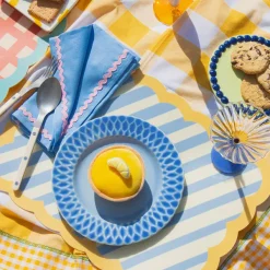 Set De Table Biscotti A Rayures - 38 Cm X 48 Cm - Bleu & Jaune-Fleux Sale