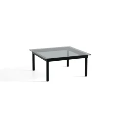 Table Basse Kofi Chene Massif Noir & Verre Teinte Gris - L 80 X L 80 X H 36 Cm-Hay