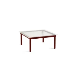 Table Basse Kofi Chene Massif Rouge Grange & Verre Roseau Transparent - L 80 X L 80 X H 36 Cm-Hay New
