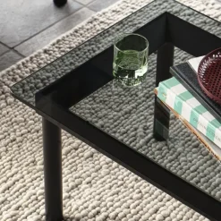 Table Basse Kofi Chene Massif Noir & Verre Teinte Gris - L 100 X L 100 X H 36 Cm-Hay Clearance