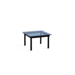 Table Basse Kofi Chene Massif Noir & Verre Teinte Bleu - L 60 X L 60 X H 36 Cm-Hay Online