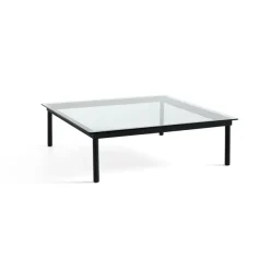 Table Basse Kofi Chene Massif Noir & Verre Clair - L 120 X L 120 X H 36 Cm-Hay Sale