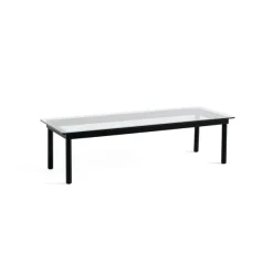 Table Basse Kofi Chene Massif Noir & Verre Clair - L 140 X L 50 X H 36 Cm-Hay Sale