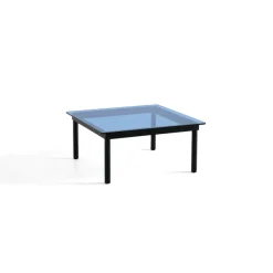 Table Basse Kofi Chene Massif Noir & Verre Teinte Bleu - L 80 X L 80 X H 36 Cm-Hay Hot