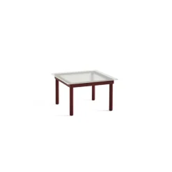 Table Basse Kofi Chene Massif Rouge Grange & Verre Roseau Transparent - L 60 X L 60 X H 36 Cm-Hay Online