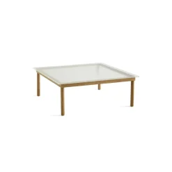 Table Basse Kofi Chene Massif & Verre Roseau Transparent - L 100 X L 100 X H 36 Cm-Hay New