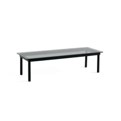 Table Basse Kofi Chene Massif Noir & Verre Teinte Gris - L 140 X L 50 X H 36 Cm-Hay New