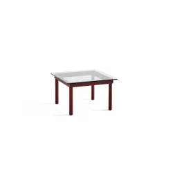 Table Basse Kofi Chene Massif Rouge Grange & Verre Clair - L 60 X L 60 X H 36 Cm-Hay Sale