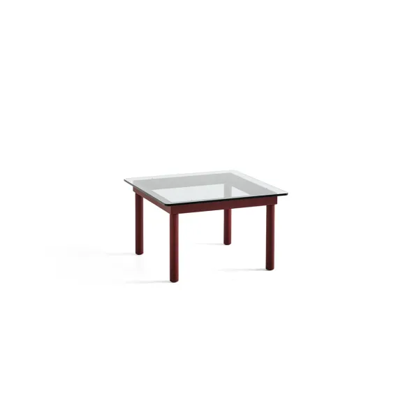 Table Basse Kofi Chene Massif Rouge Grange & Verre Clair - L 60 X L 60 X H 36 Cm-Hay Sale