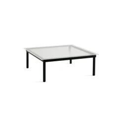 Table Basse Kofi Chene Massif Noir & Verre Roseau Clair - L 100 X L 100 X H 36 Cm-Hay Online