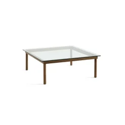 Table Basse Kofi Noyer Massif & Verre Clair - L 100 X L 100 X H 36 Cm-Hay New