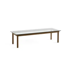 Table Basse Kofi Noyer Massif & Verre Clair - L 140 X L 50 X H 36 Cm-Hay