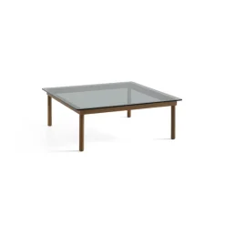 Table Basse Kofi Noyer Massif & Verre Teinte Gris - L 100 X L 100 X H 36 Cm-Hay Discount