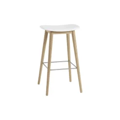 Tabouret De Bar Fiber Pieds Bois Naturel + Assise Blanc-Muuto New