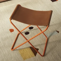 Tabouret Pliant Nola Cuir Et Fer - 39 X 31 X 45 Cm - Pumpkin Orange-Broste Copenhagen New